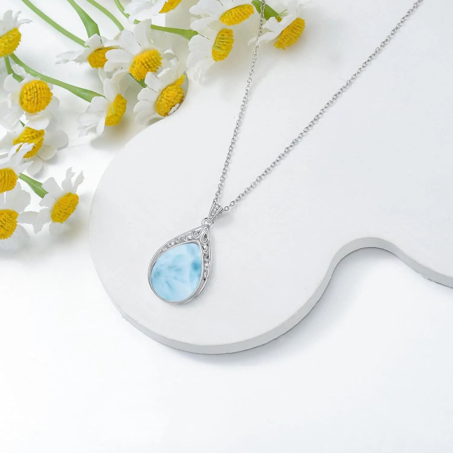 Teardrop Necklace 925 Sterling Silver Filigree Gemstone Pendant Necklace Fine Jewelry Birthday Mothers Day Gifts for Women Her Mom