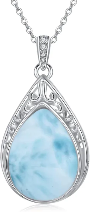 Teardrop Necklace 925 Sterling Silver Filigree Gemstone Pendant Necklace Fine Jewelry Birthday Mothers Day Gifts for Women Her Mom