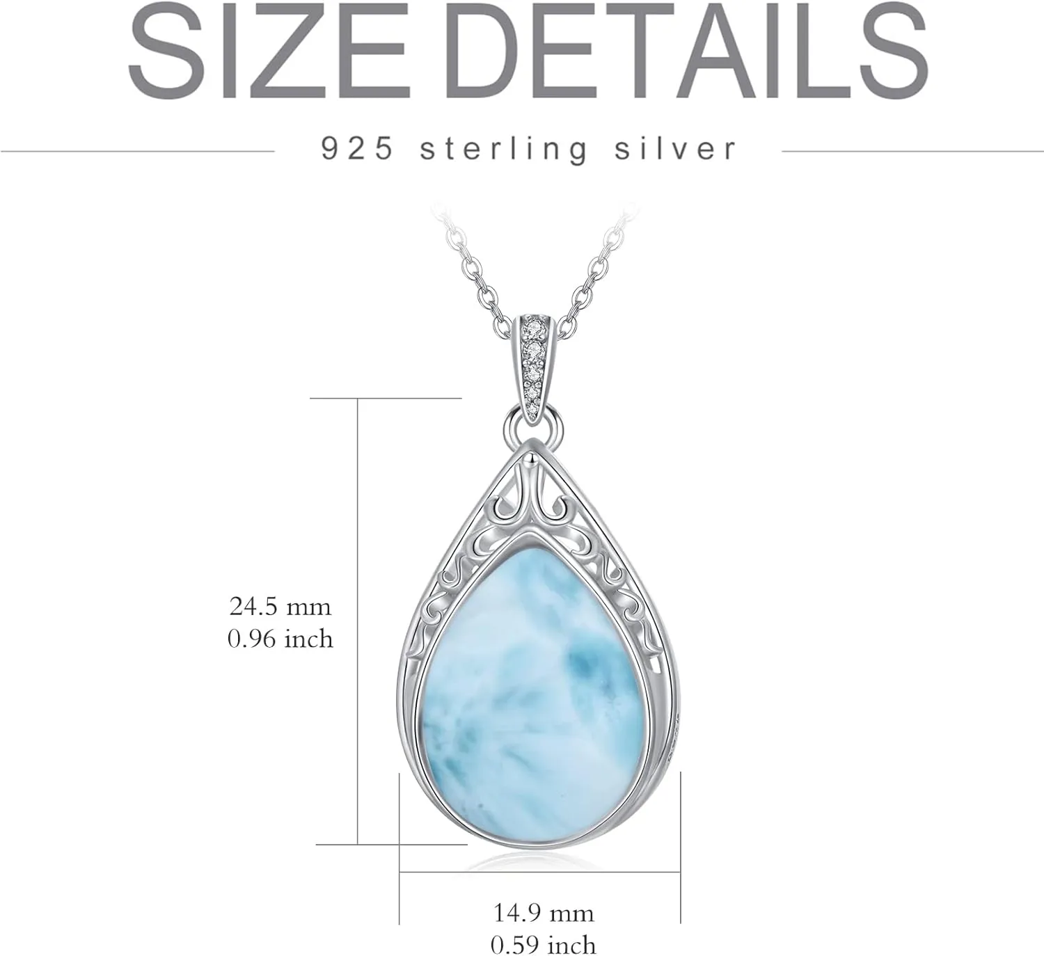Teardrop Necklace 925 Sterling Silver Filigree Gemstone Pendant Necklace Fine Jewelry Birthday Mothers Day Gifts for Women Her Mom