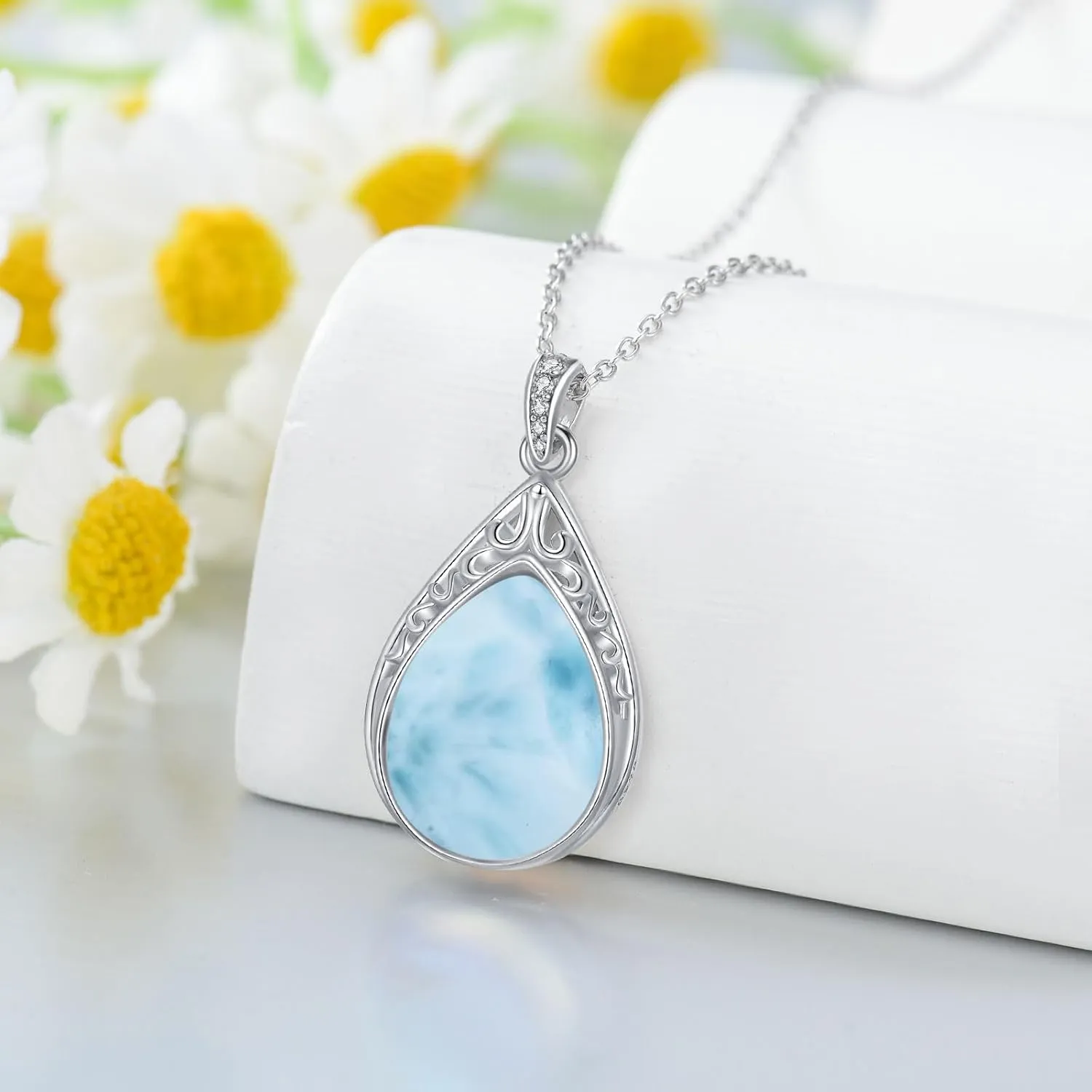 Teardrop Necklace 925 Sterling Silver Filigree Gemstone Pendant Necklace Fine Jewelry Birthday Mothers Day Gifts for Women Her Mom