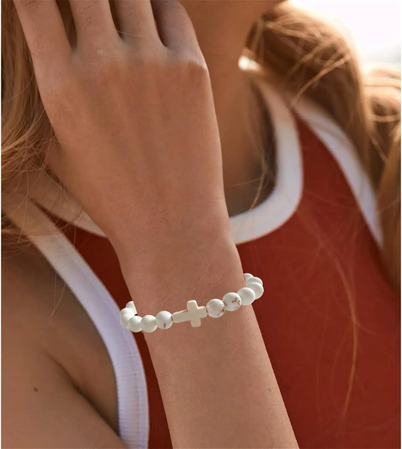 Teen Girl Boys Mens Gifts, Natural Stone Cross Bracelets Trendy Stuff Inspirational Gifts Ideas Bracelet&Card Inspirational gifts for Daughter Son, Husband-Birthday Graduation Retirement Christmas