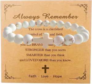 Teen Girl Boys Mens Gifts, Natural Stone Cross Bracelets Trendy Stuff Inspirational Gifts Ideas Bracelet&Card Inspirational gifts for Daughter Son, Husband-Birthday Graduation Retirement Christmas