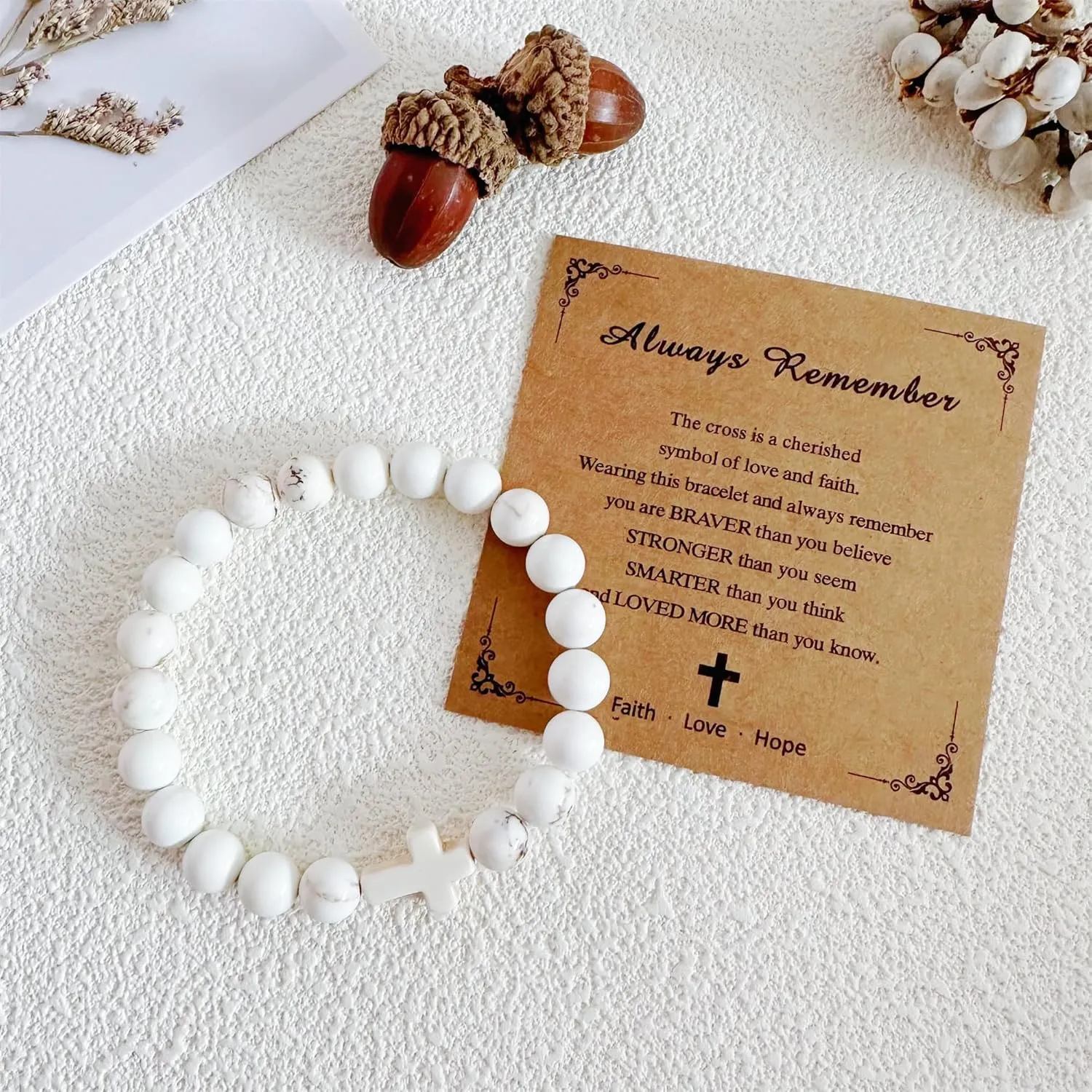 Teen Girl Boys Mens Gifts, Natural Stone Cross Bracelets Trendy Stuff Inspirational Gifts Ideas Bracelet&Card Inspirational gifts for Daughter Son, Husband-Birthday Graduation Retirement Christmas