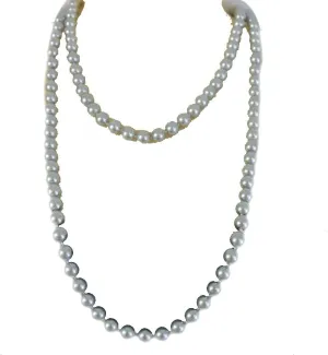 TFJ Women Fashion Grey Cream Imitation Pearl Beads Necklace Classic Jewelry Extra Long