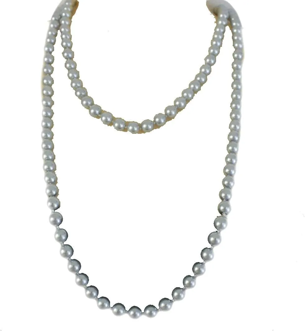 TFJ Women Fashion Grey Cream Imitation Pearl Beads Necklace Classic Jewelry Extra Long