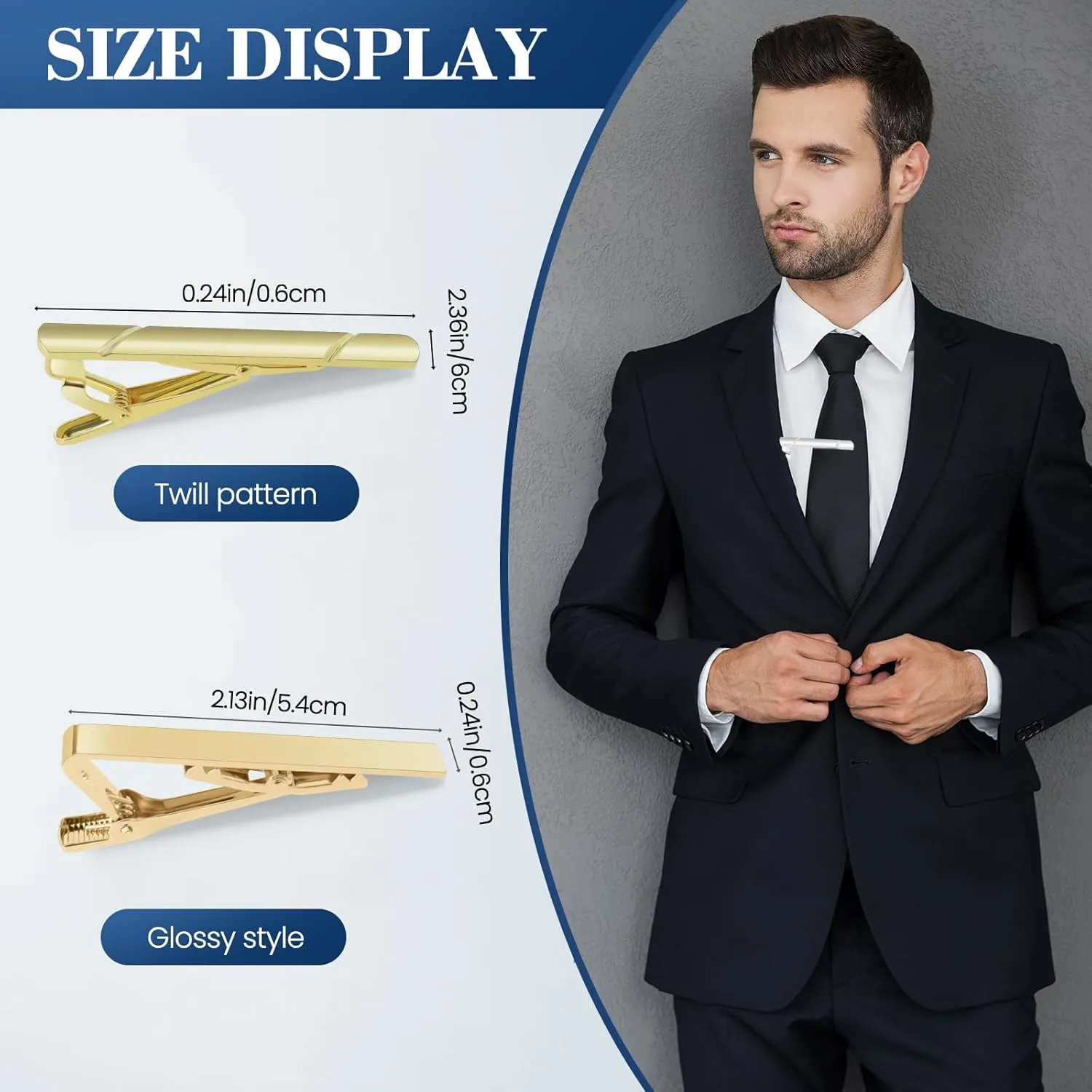 Tie Clips for Men Black Gold Silver Classic Tie Bar Clip Set