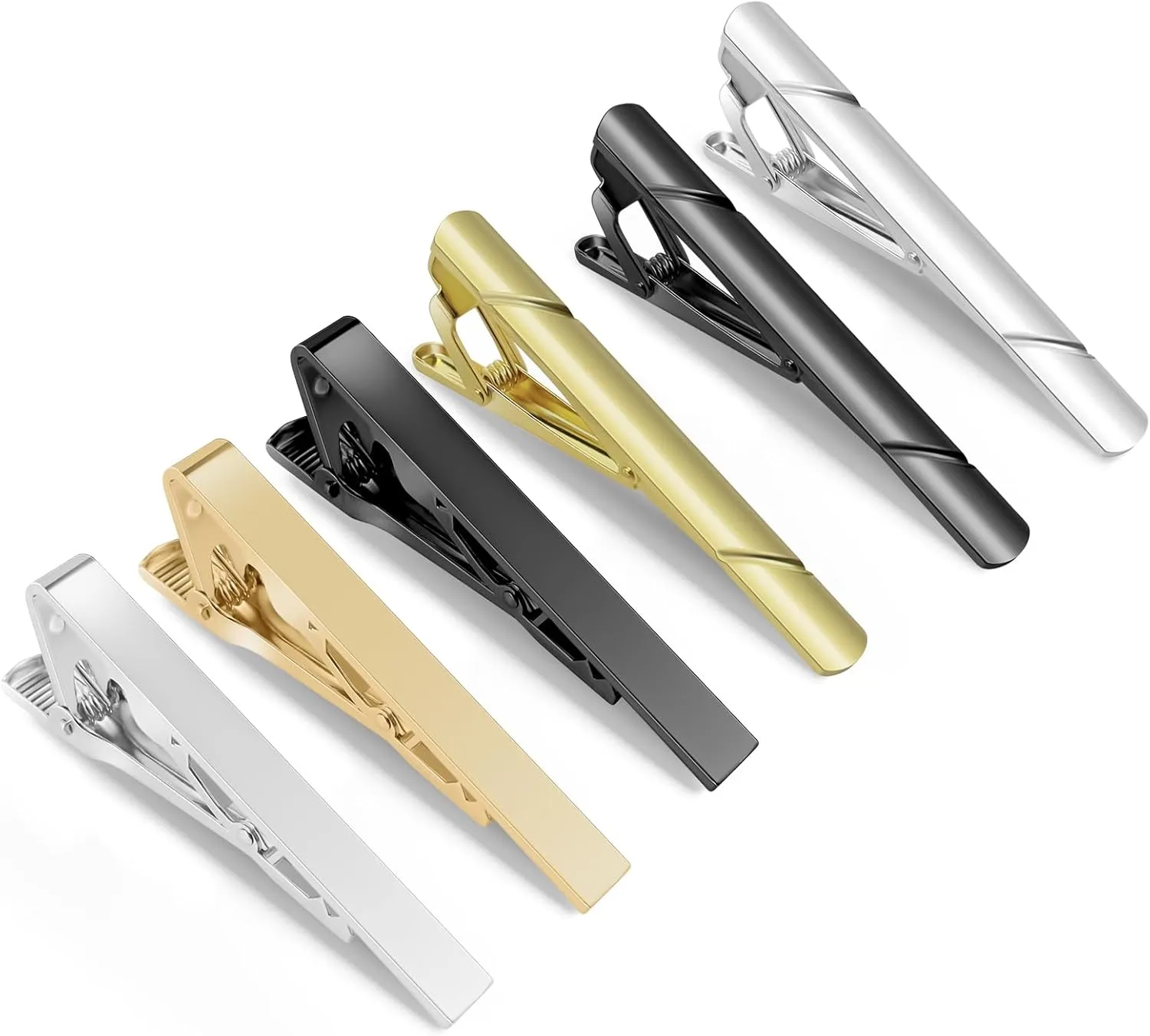Tie Clips for Men Black Gold Silver Classic Tie Bar Clip Set