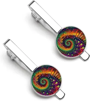 Tie Dye Spiral Print Tie Clip Classic Necktie Bar Pinch Clothing Accessories for Wedding Party Business