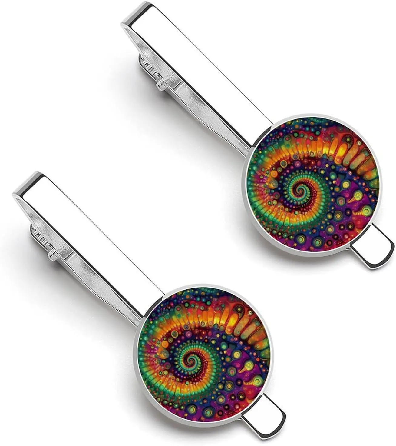 Tie Dye Spiral Print Tie Clip Classic Necktie Bar Pinch Clothing Accessories for Wedding Party Business