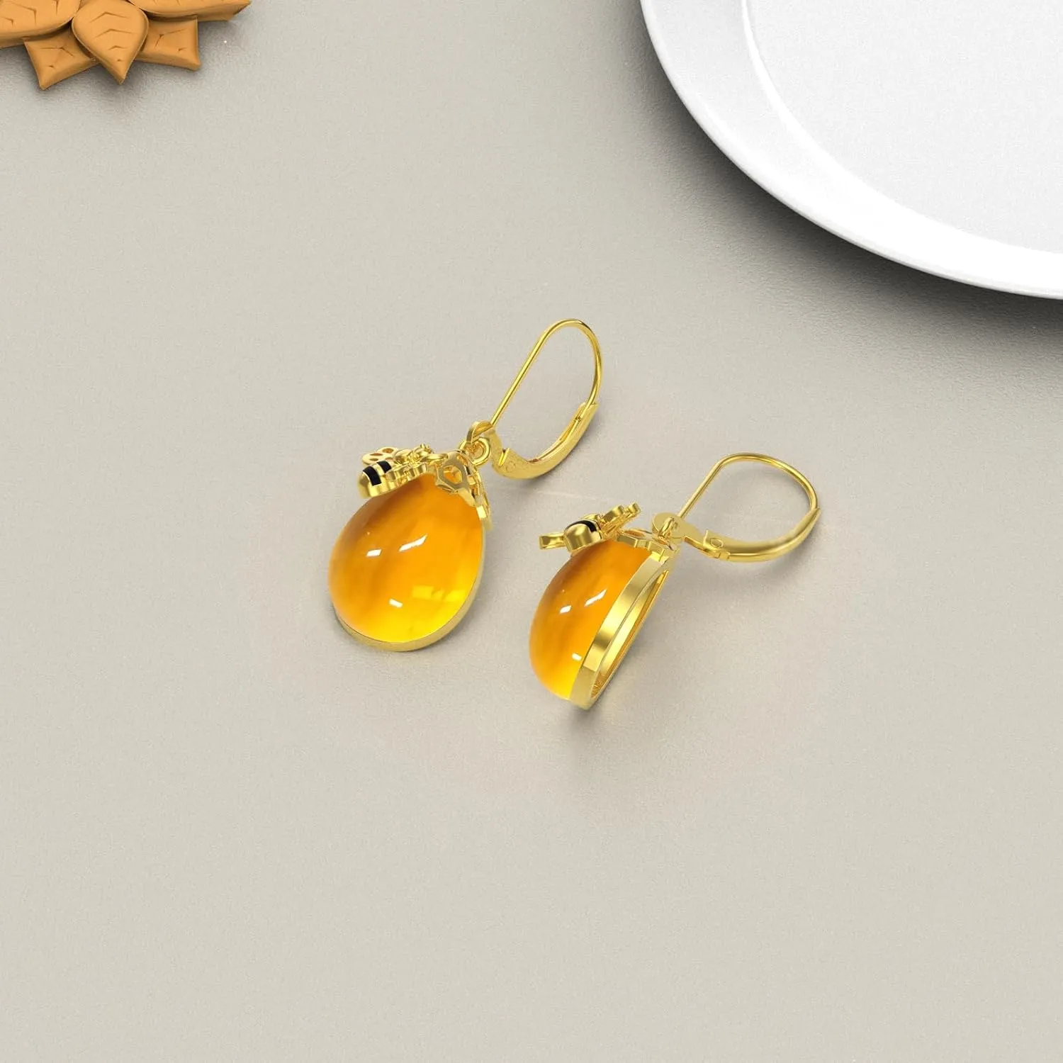 TIGER RIDER Bee 925 Sterling Silver French Clasp Earrings Amber/Crystal/Citrine/Moonstone Pendant Jewelry Gift for Women