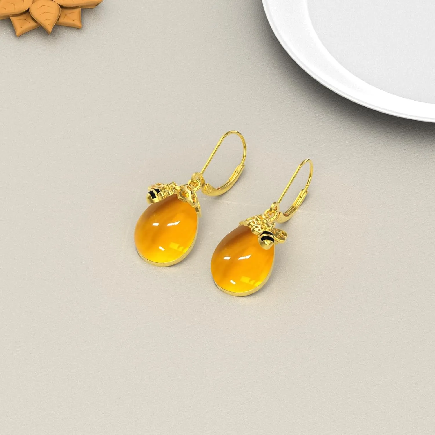 TIGER RIDER Bee 925 Sterling Silver French Clasp Earrings Amber/Crystal/Citrine/Moonstone Pendant Jewelry Gift for Women