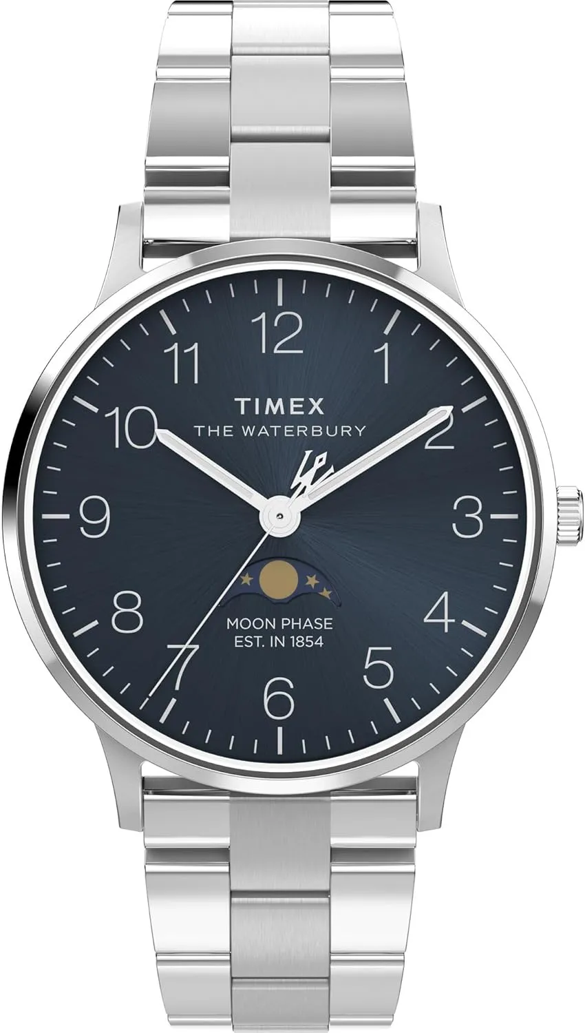 Timex Men's Waterbury Classic Chrono 40mm Stainless Steel Quartz Dress Watch with Leather Strap