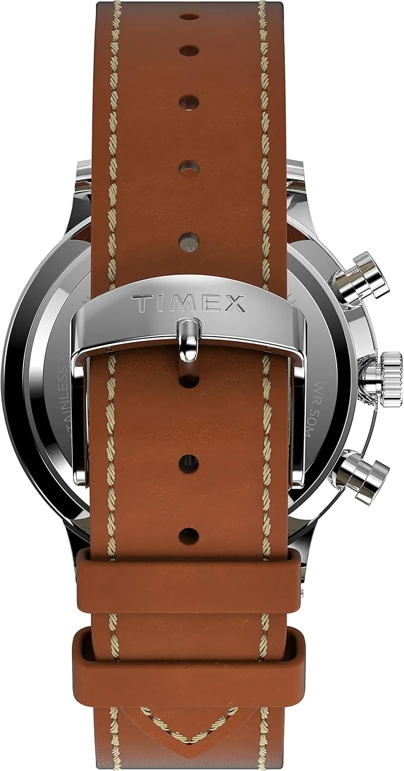 Timex Men's Waterbury Classic Chrono 40mm Stainless Steel Quartz Dress Watch with Leather Strap