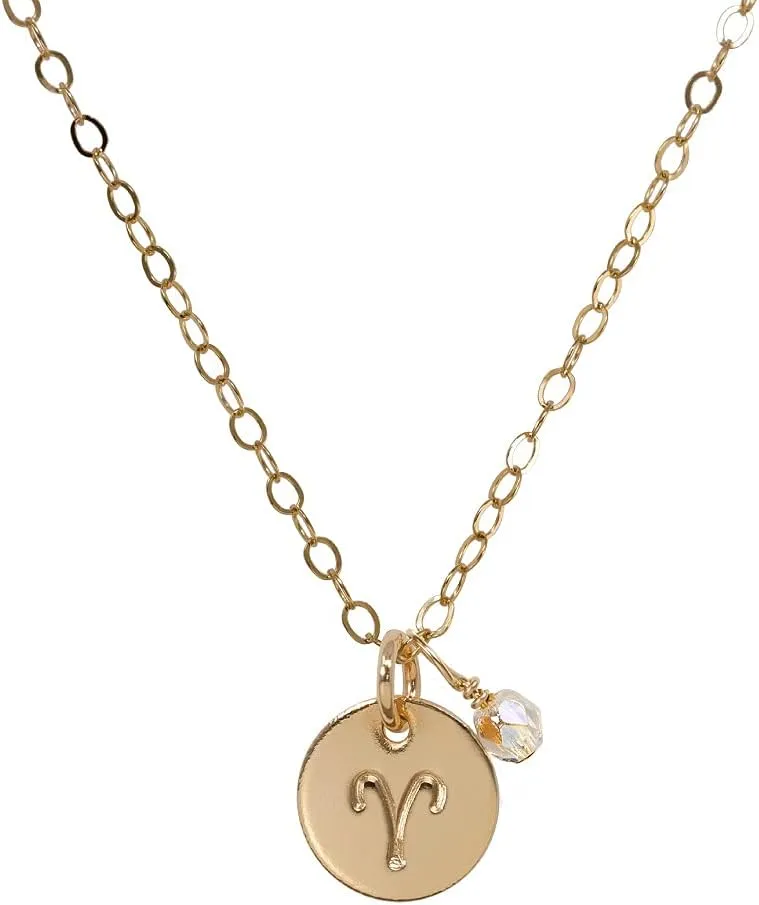 Tiny Zodiac Pendant Necklace, 14K Gold Filled Constellation Pendant with Birthstone Necklace, Personalized Birthday Gift for Women