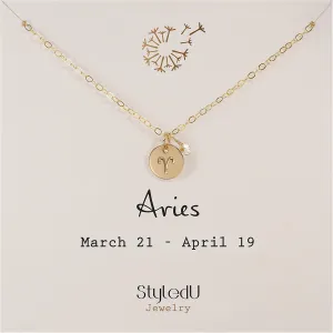 Tiny Zodiac Pendant Necklace, 14K Gold Filled Constellation Pendant with Birthstone Necklace, Personalized Birthday Gift for Women