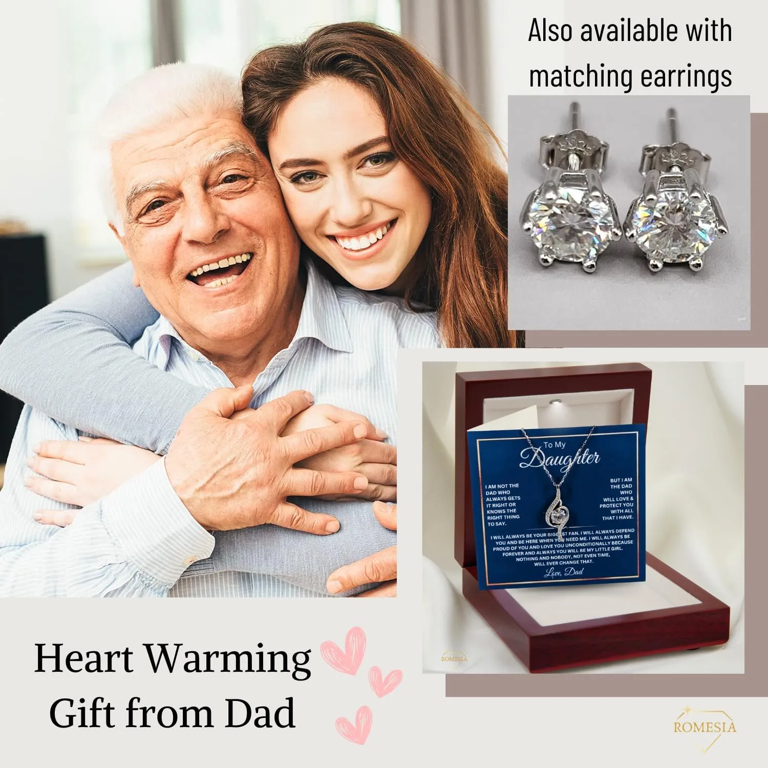 To My Daughter Necklace from Dad, Sterling Silver Daughter Gift