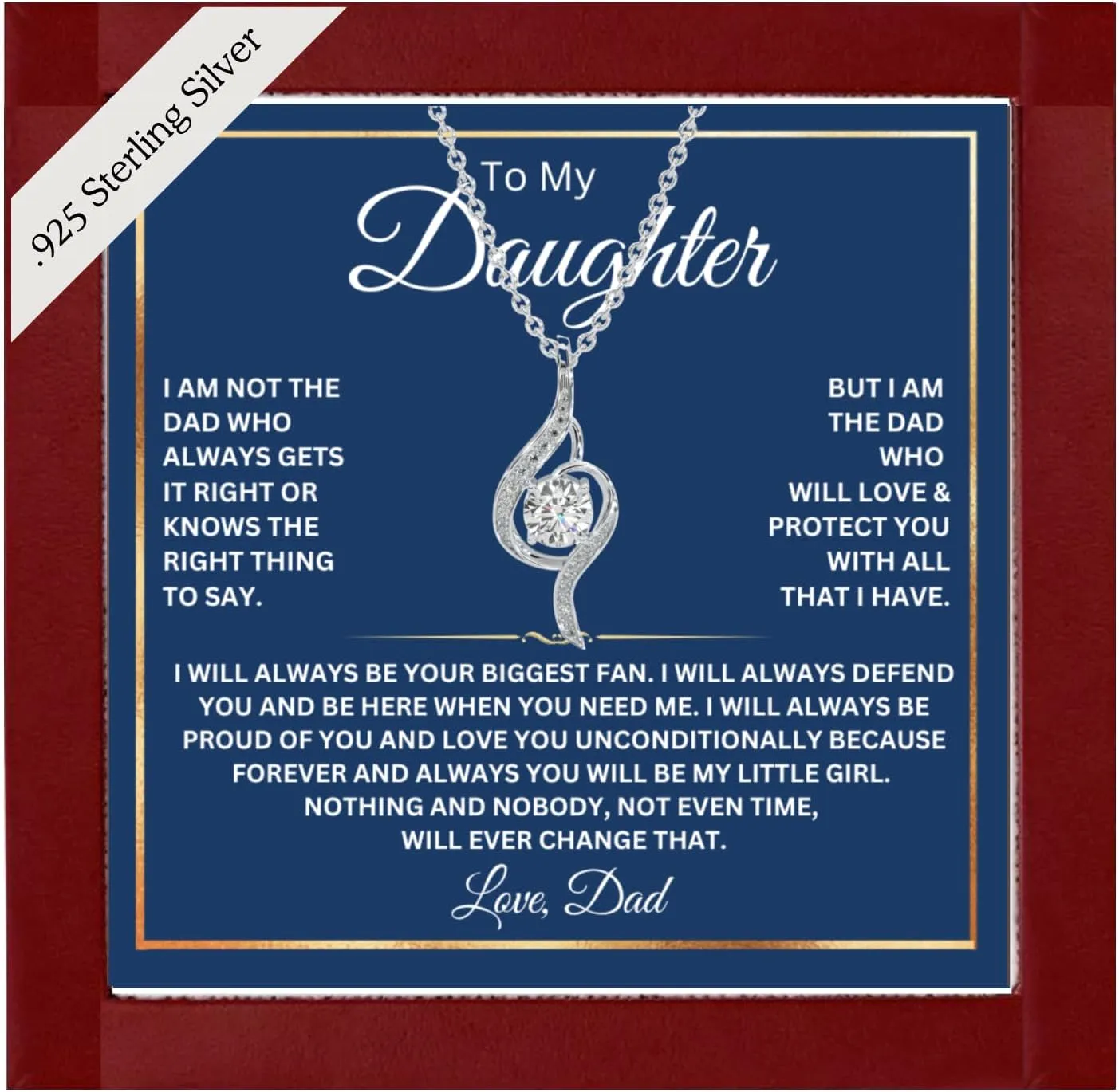 To My Daughter Necklace from Dad, Sterling Silver Daughter Gift