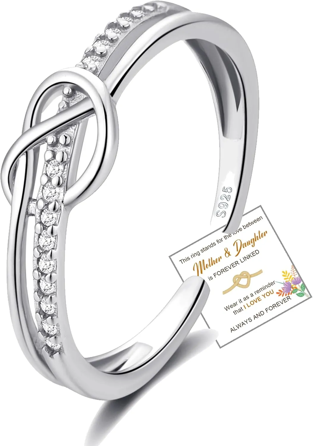 To My Daughter Rings S925 Sterling Silver Cross Ring for Women Cubic Zirconia Sterling Silver Adjustable Ring Christian Pray Cross Thumb Rings With Inspirational Card