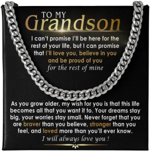 To My Grandson Necklace - Cuban Link Chain with Message Card and Gift Box