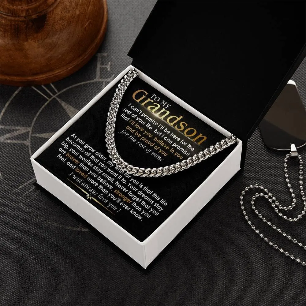 To My Grandson Necklace - Cuban Link Chain with Message Card and Gift Box