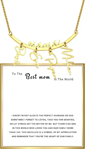 To My Mom Necklace -Hanging Family's Love Engraved 1-7 name Pendant with LED Gift Box, Customized Necklaces for Women,Personalized Custom Name Gift for Mother's Day