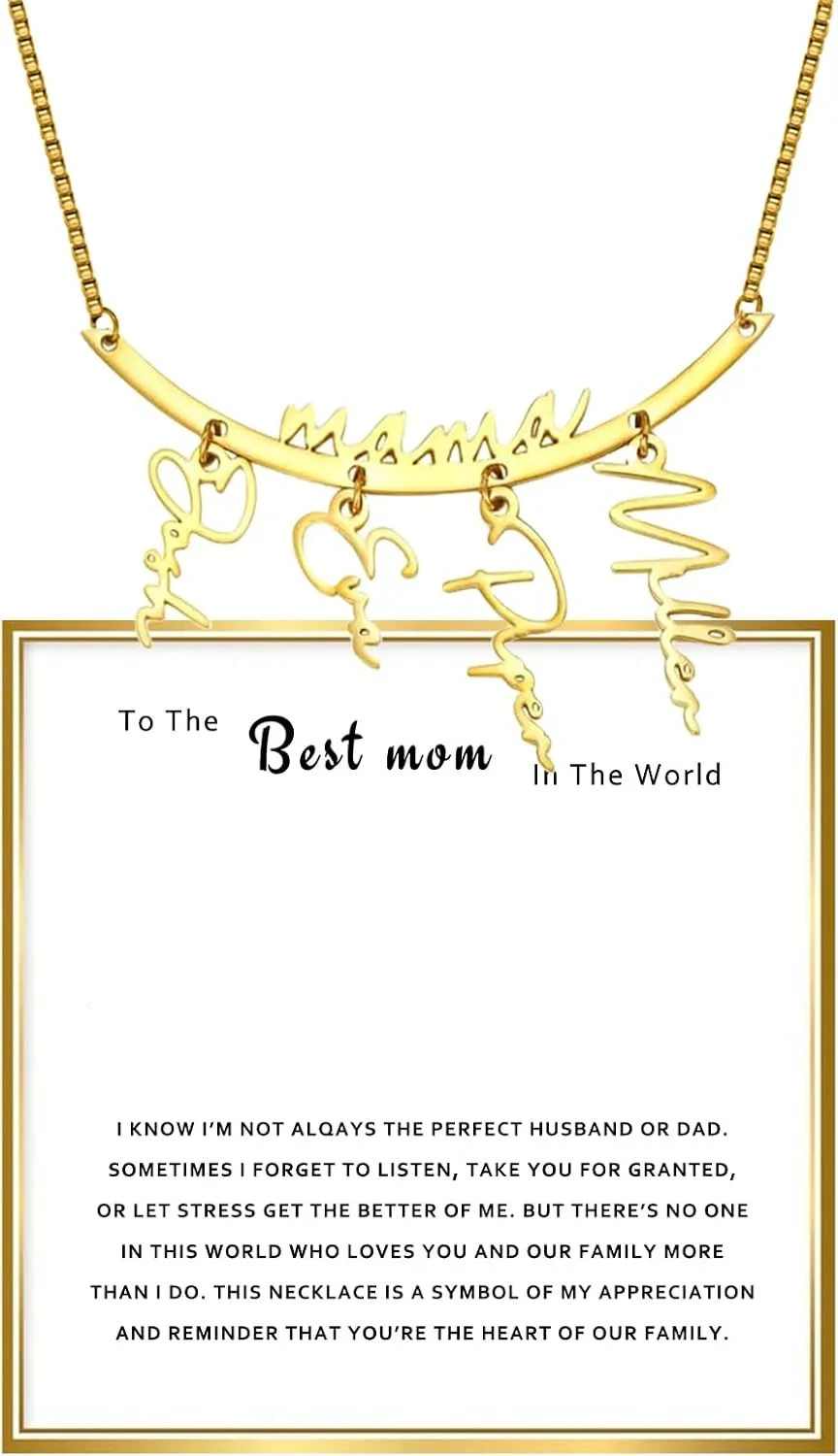 To My Mom Necklace -Hanging Family's Love Engraved 1-7 name Pendant with LED Gift Box, Customized Necklaces for Women,Personalized Custom Name Gift for Mother's Day