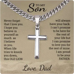To My Son Gift Necklace, Christmas Gifts For Son, Old Lion Gift from Dad, Son Birthday Gift, Son Graduation, Christmas Gift Cuban Cross