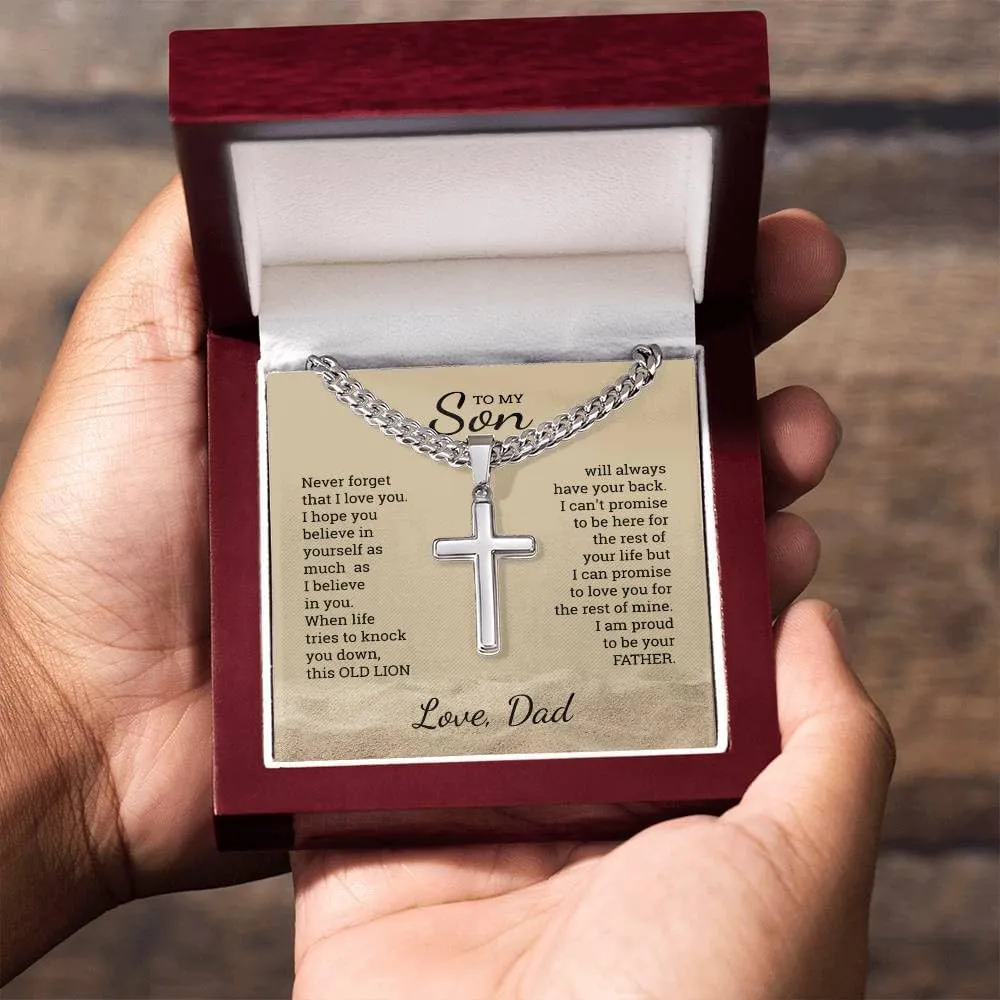 To My Son Gift Necklace, Christmas Gifts For Son, Old Lion Gift from Dad, Son Birthday Gift, Son Graduation, Christmas Gift Cuban Cross