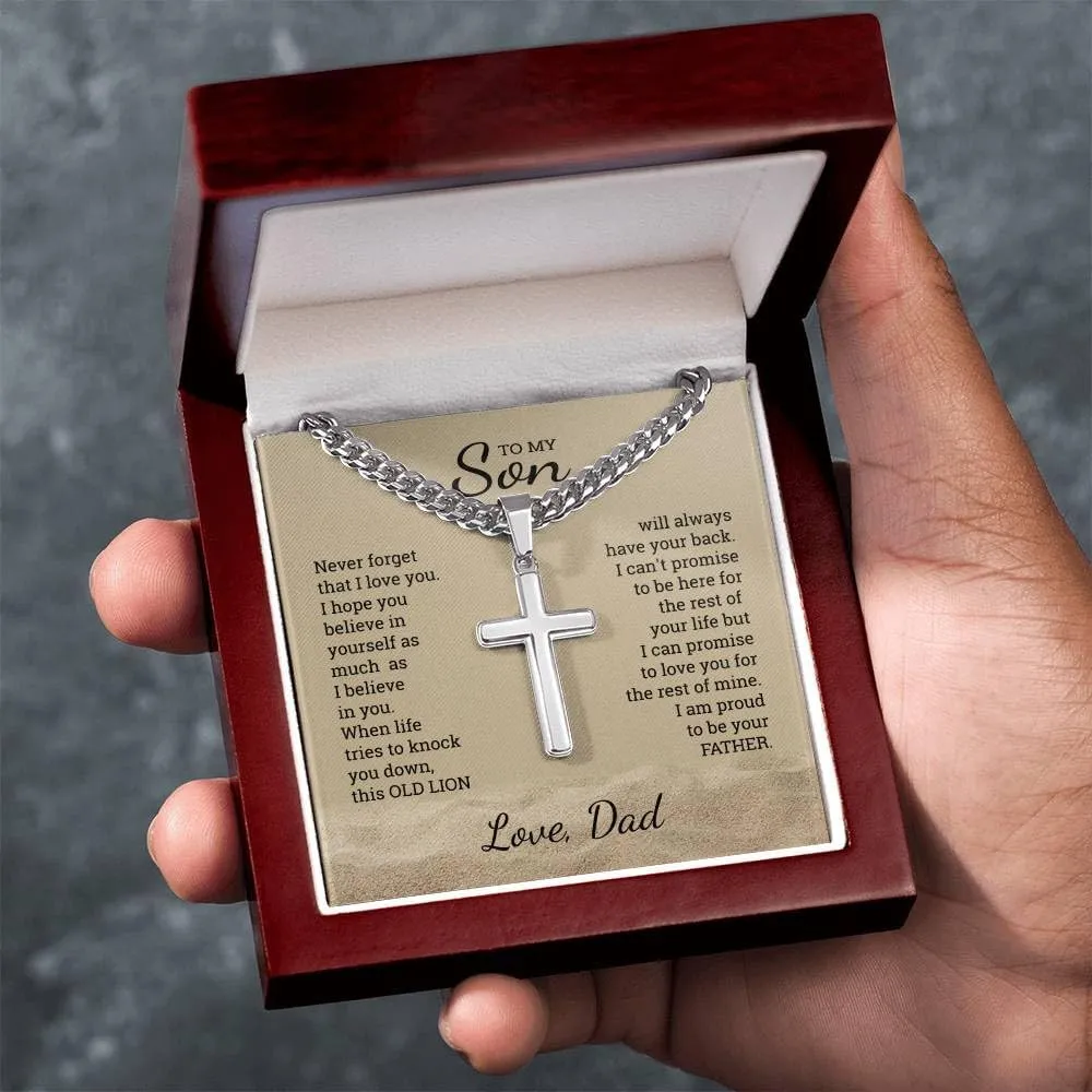 To My Son Gift Necklace, Christmas Gifts For Son, Old Lion Gift from Dad, Son Birthday Gift, Son Graduation, Christmas Gift Cuban Cross