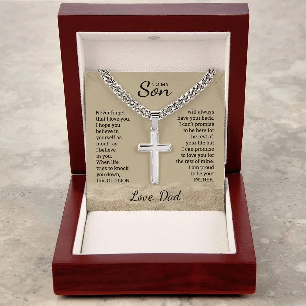 To My Son Gift Necklace, Christmas Gifts For Son, Old Lion Gift from Dad, Son Birthday Gift, Son Graduation, Christmas Gift Cuban Cross