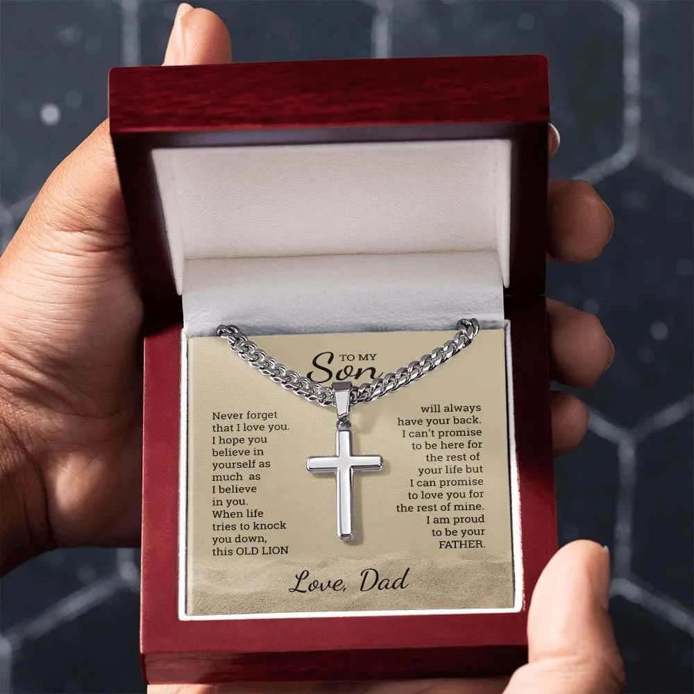 To My Son Gift Necklace, Christmas Gifts For Son, Old Lion Gift from Dad, Son Birthday Gift, Son Graduation, Christmas Gift Cuban Cross