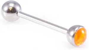 Tongue Barbell with UV Glow Synthetic Opal Design, Tongue ring with Unique designed ball.