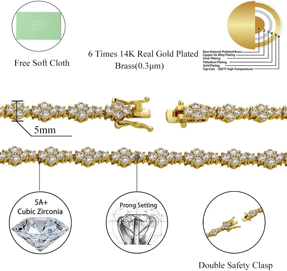 TOPGRILLZ Tennis Necklace for Women Choker Chain Necklace 14K Gold Plated 5mm Dainty Diamond Tennis Chain 16-24 Inches Gold Jewelry