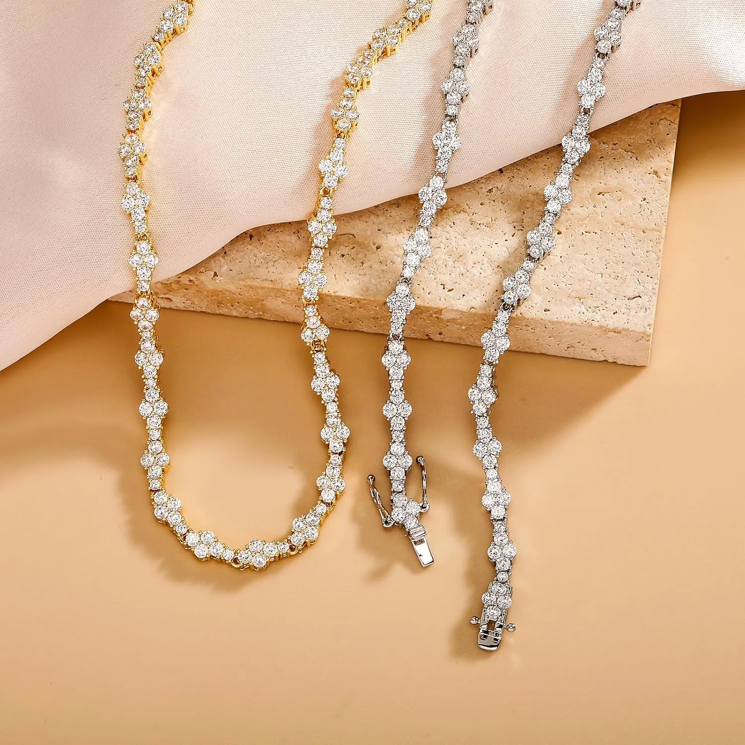 TOPGRILLZ Tennis Necklace for Women Choker Chain Necklace 14K Gold Plated 5mm Dainty Diamond Tennis Chain 16-24 Inches Gold Jewelry