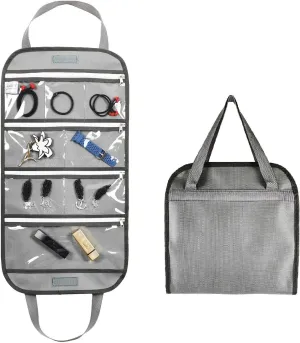 Travel Foldable Jewelry Rolls Bag Storage Pouch Hanging Jewelry Organizer with 8 Zippered Clear Pockets for Earrings Rings Necklaces Bracelets Watchbands (Grey)