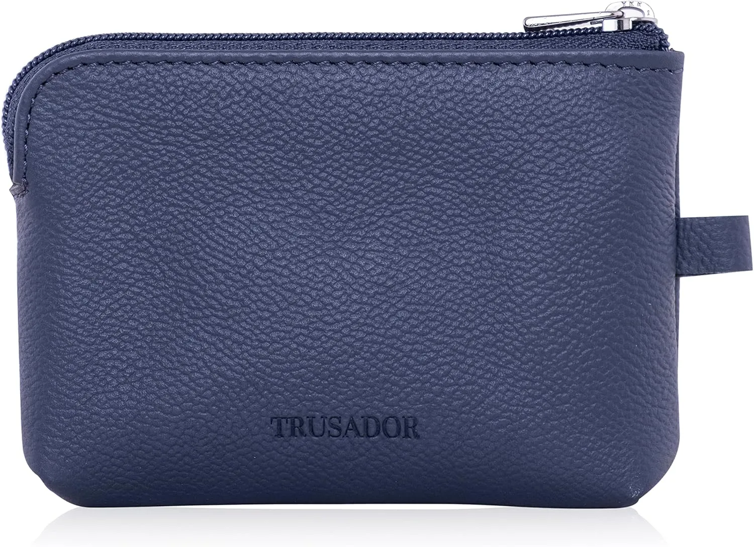 Trusador Milano Unisex Leather Front Pocket Wallet Coin Purse Zipper Pouch with Keychain (Navy)