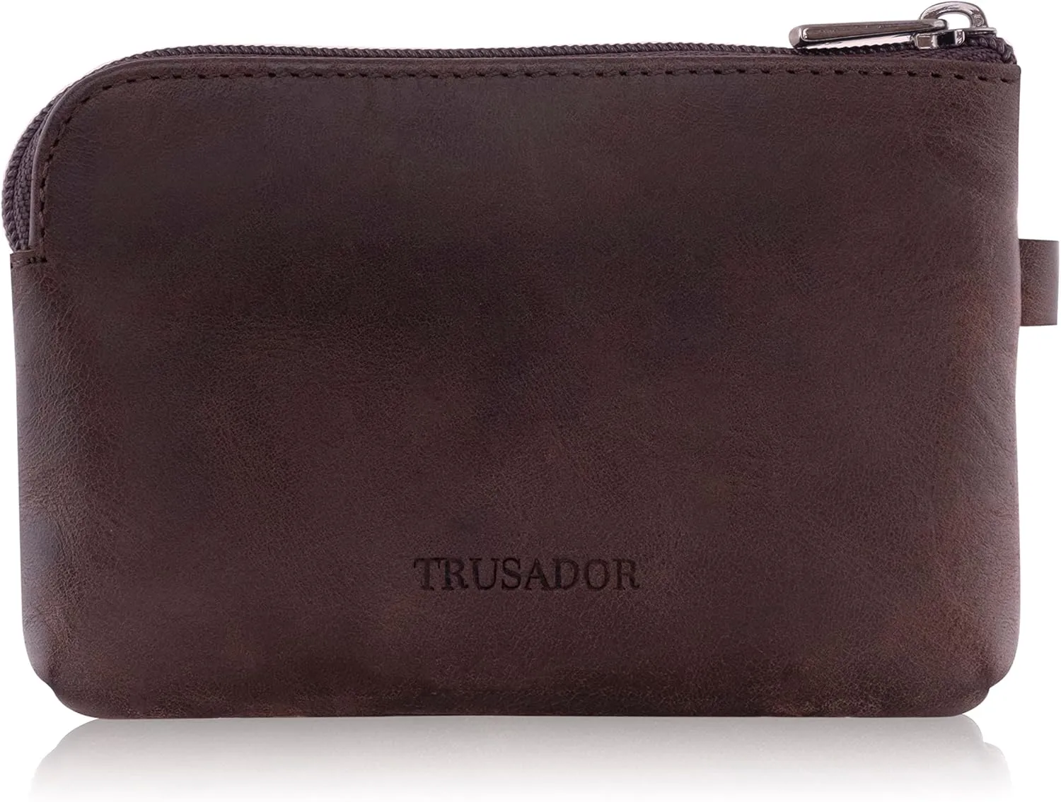 TRUSADOR Milano Women Men Leather Coin Card Key Ring Wallet Pouch Purse Zipper Change Bag (Brown)