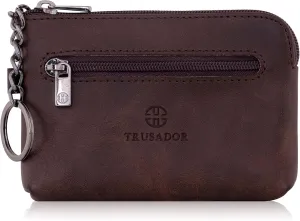 TRUSADOR Milano Women Men Leather Coin Card Key Ring Wallet Pouch Purse Zipper Change Bag (Brown)