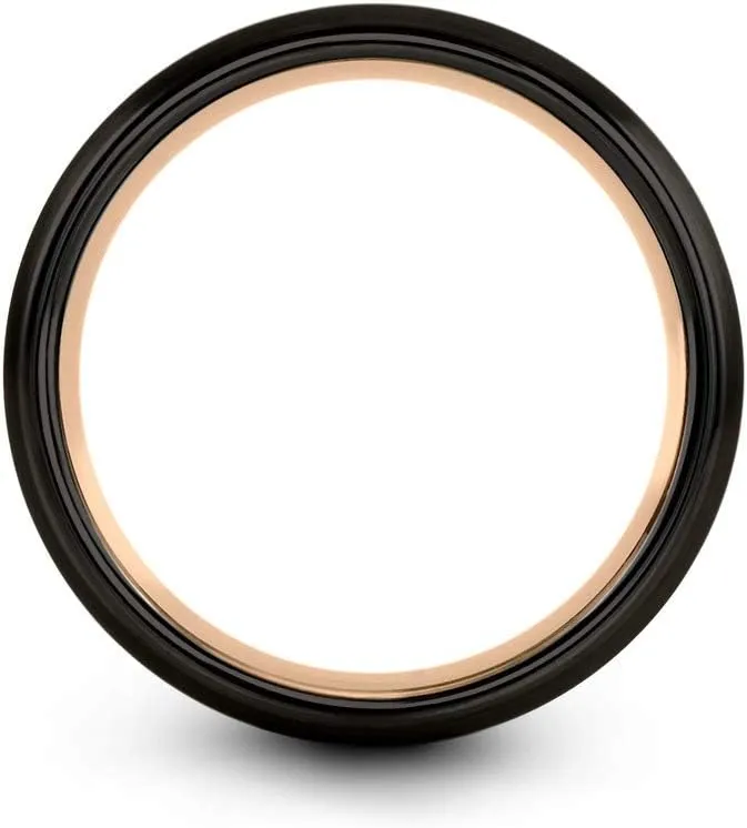 Tungsten Wedding Band Ring 8mm for Men Women 18k Rose Yellow Gold Plated Dome Center Line Black Brushed Polished