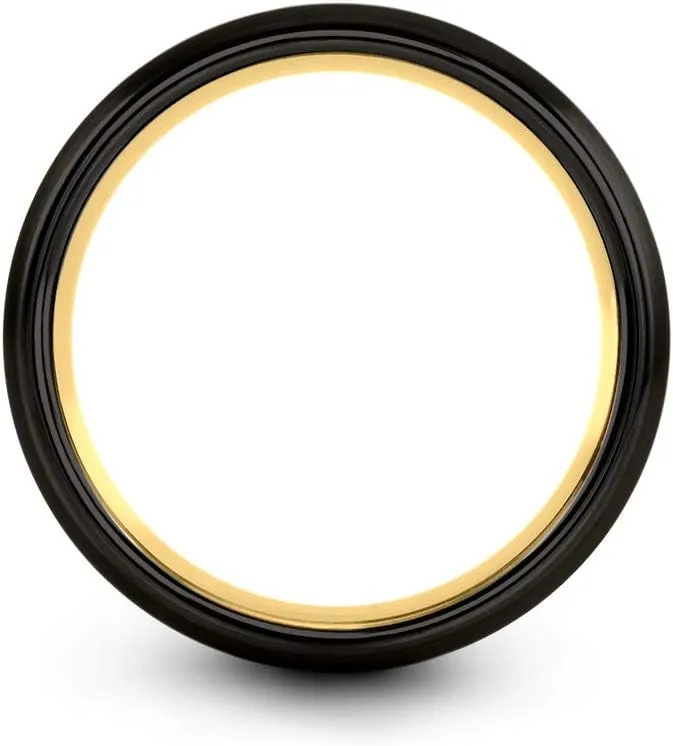 Tungsten Wedding Band Ring 8mm for Men Women 18k Rose Yellow Gold Plated Dome Off Set Line Black Grey Half Brushed Polished