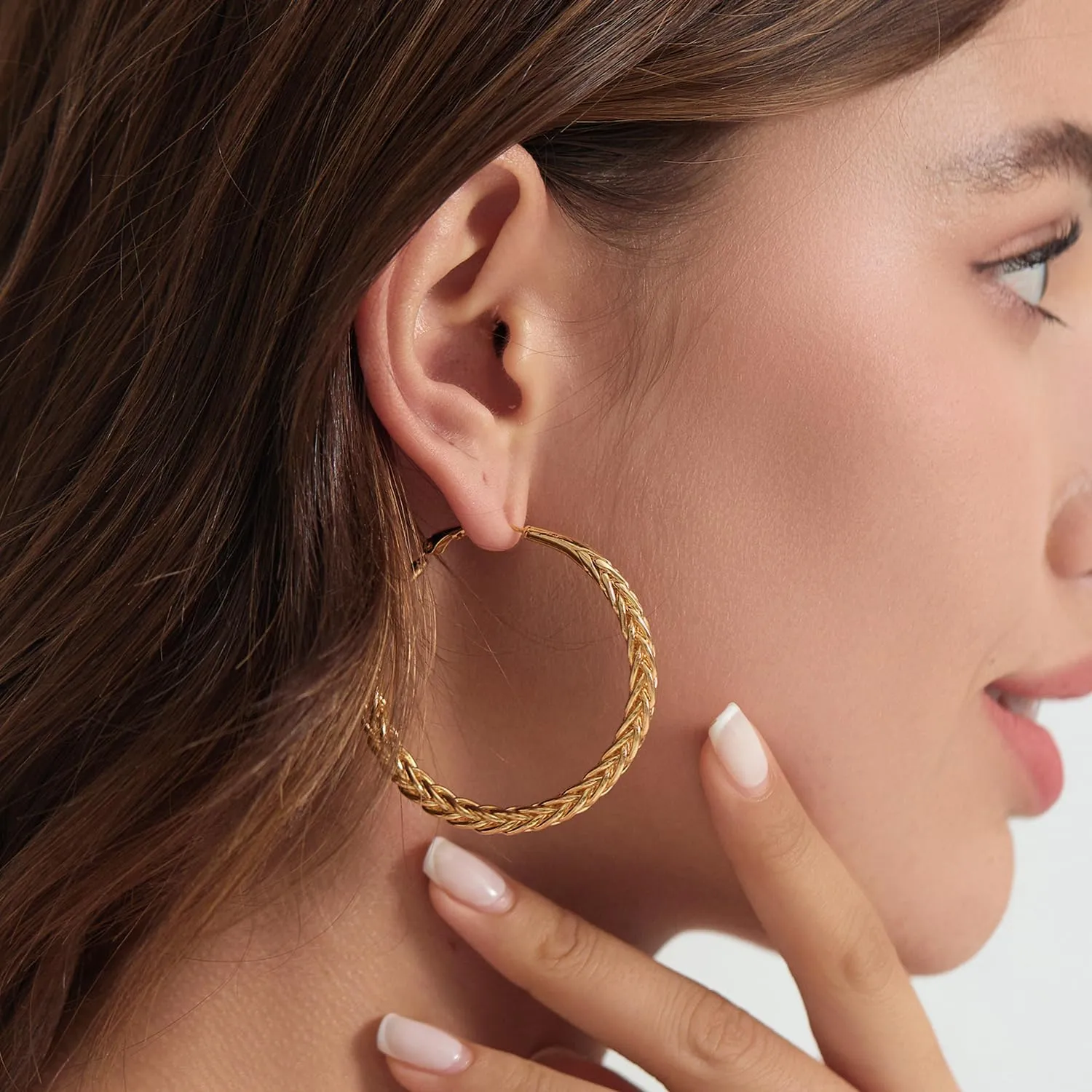 Twisted Hooop Earrings for Women - 14k Gold Plated with 925 Sterling Silver Post Lightweight&Hypoallergenic Large Thick Hoop Earrings Jewelry for Women