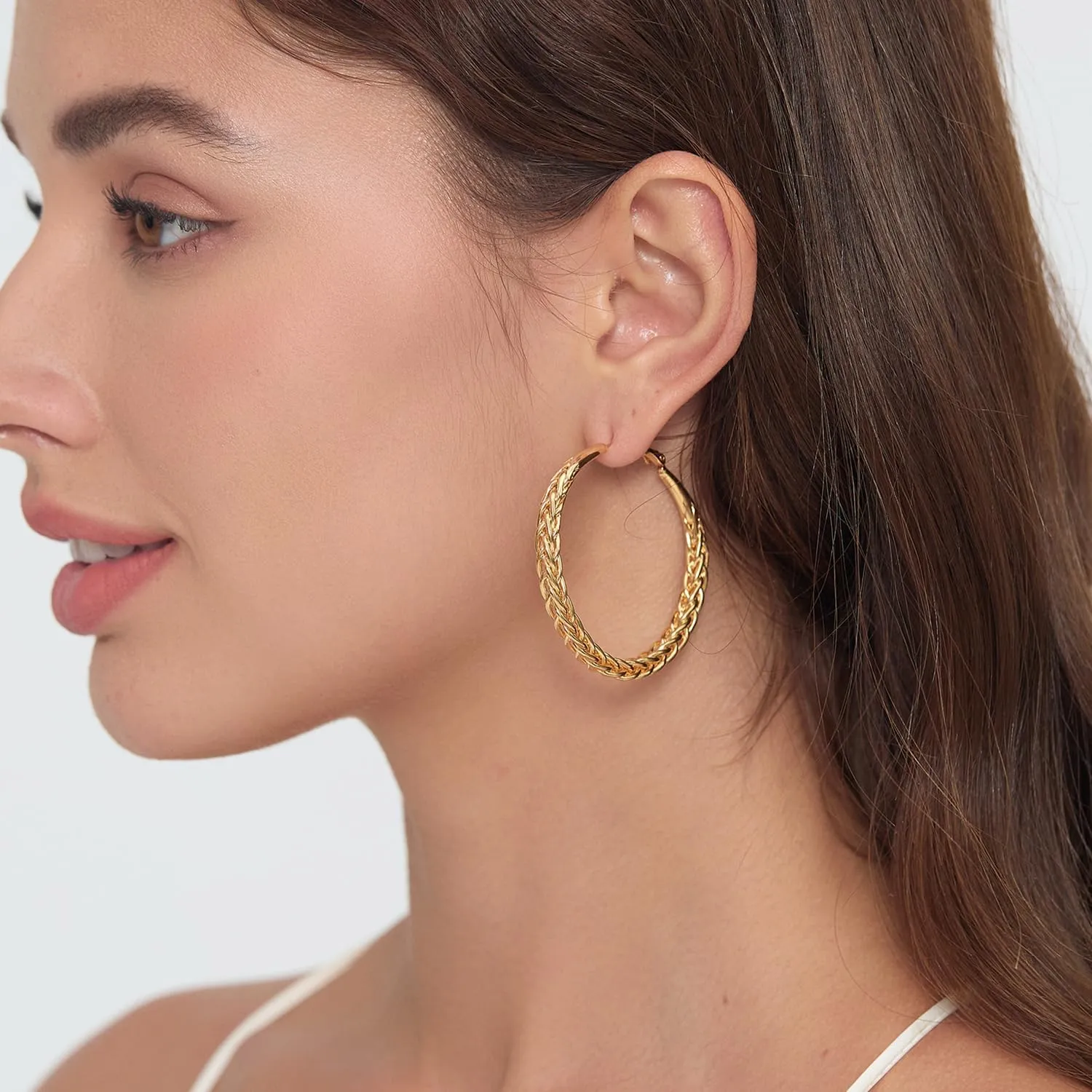 Twisted Hooop Earrings for Women - 14k Gold Plated with 925 Sterling Silver Post Lightweight&Hypoallergenic Large Thick Hoop Earrings Jewelry for Women