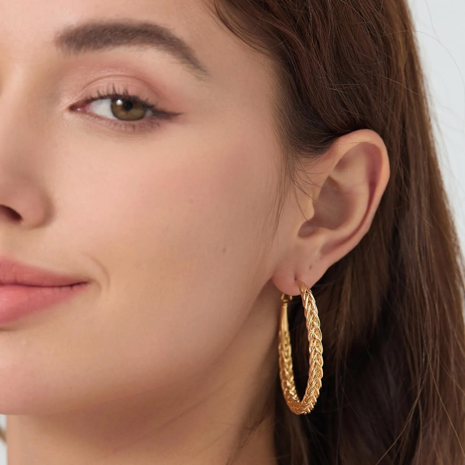 Twisted Hooop Earrings for Women - 14k Gold Plated with 925 Sterling Silver Post Lightweight&Hypoallergenic Large Thick Hoop Earrings Jewelry for Women