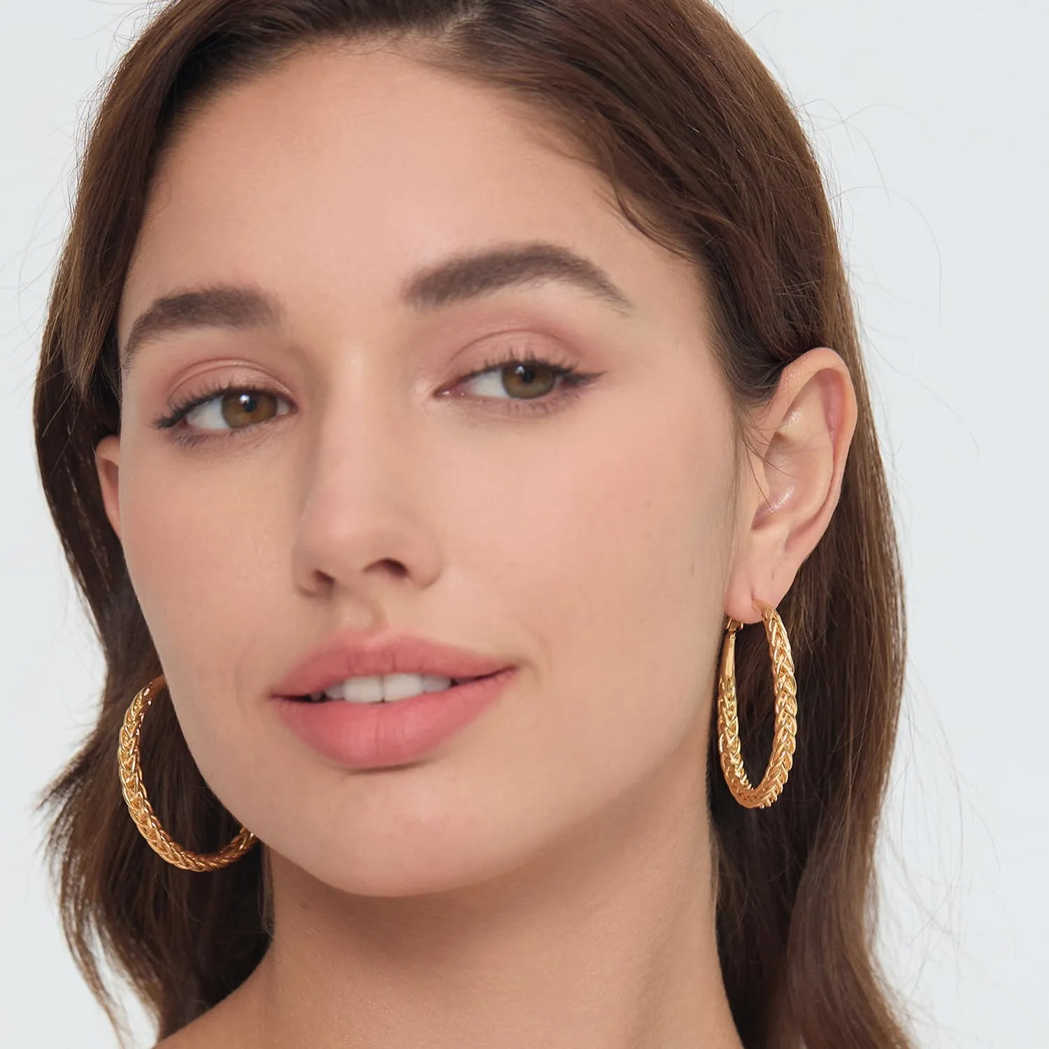 Twisted Hooop Earrings for Women - 14k Gold Plated with 925 Sterling Silver Post Lightweight&Hypoallergenic Large Thick Hoop Earrings Jewelry for Women