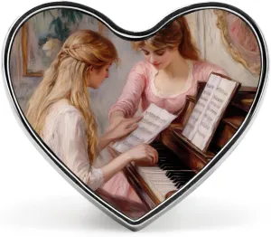 Two Young Girls at The Piano 1892 Heart Shape Badge Cute Heart Brooch Pins Button Badges for Backpack Jackets Hats Decor