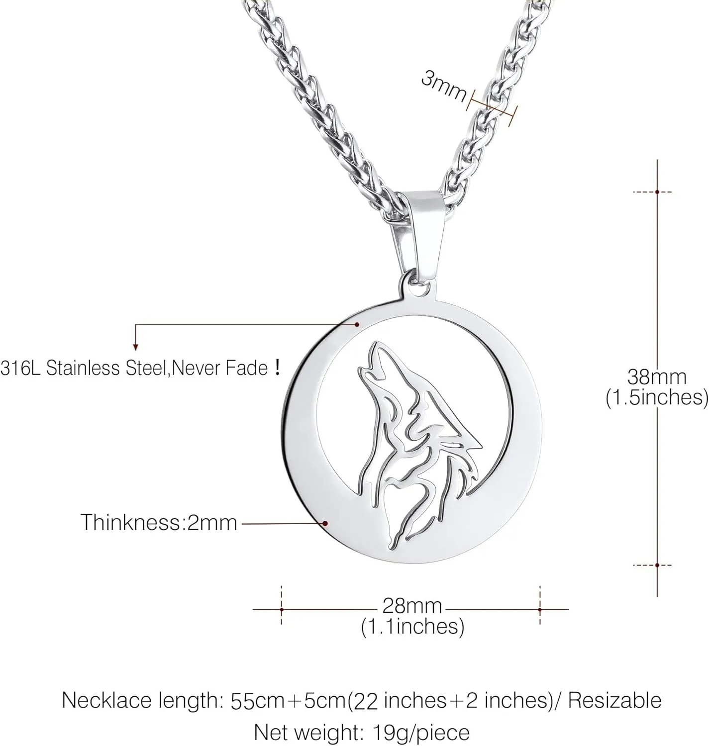 U7 Punk Chameleon/Eagle/Dragon/Hawk/Wolf Necklaces for Men Women, Retro Black Stainless Steel Animal Pendant Personalized Jewelry Gift Cool Necklace with 22 Inch Chain