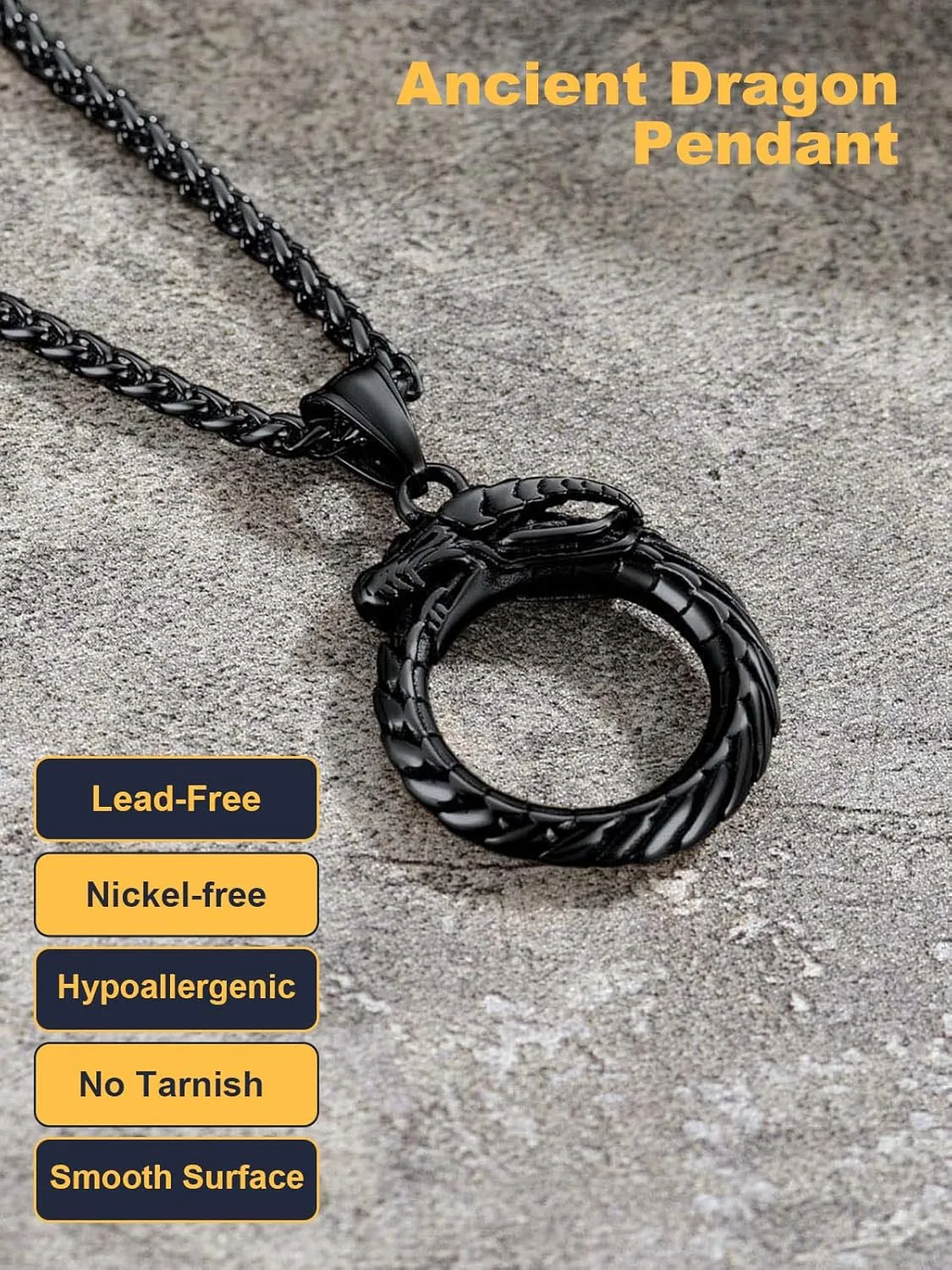 U7 Punk Chameleon/Eagle/Dragon/Hawk/Wolf Necklaces for Men Women, Retro Black Stainless Steel Animal Pendant Personalized Jewelry Gift Cool Necklace with 22 Inch Chain
