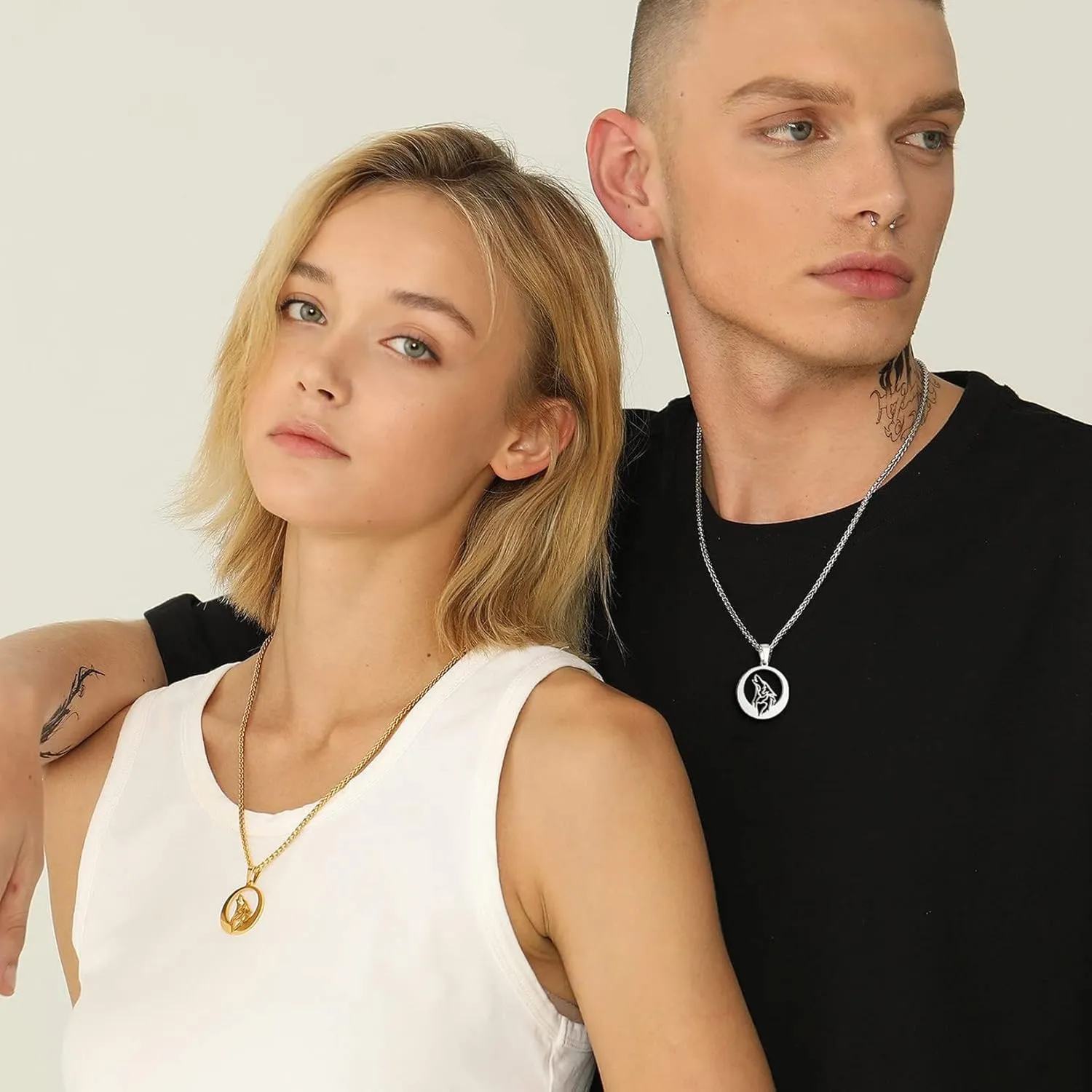 U7 Punk Chameleon/Eagle/Dragon/Hawk/Wolf Necklaces for Men Women, Retro Black Stainless Steel Animal Pendant Personalized Jewelry Gift Cool Necklace with 22 Inch Chain