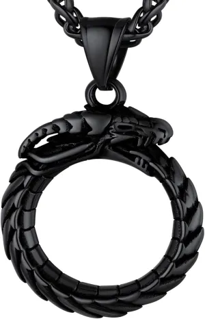 U7 Punk Chameleon/Eagle/Dragon/Hawk/Wolf Necklaces for Men Women, Retro Black Stainless Steel Animal Pendant Personalized Jewelry Gift Cool Necklace with 22 Inch Chain