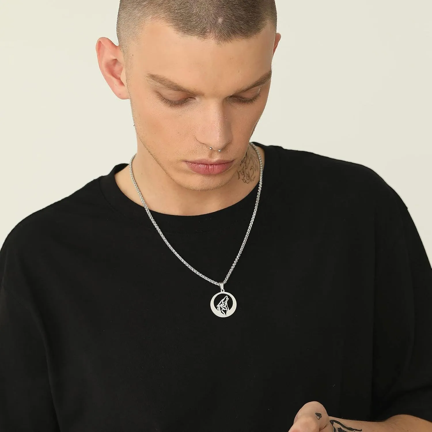 U7 Punk Chameleon/Eagle/Dragon/Hawk/Wolf Necklaces for Men Women, Retro Black Stainless Steel Animal Pendant Personalized Jewelry Gift Cool Necklace with 22 Inch Chain